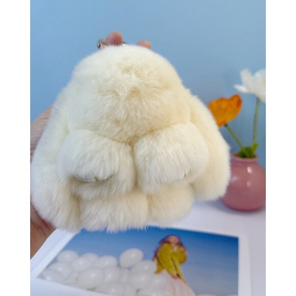 Real Rabbit hair pompom keychain - KC032 Ivory - Picture 5 of 5